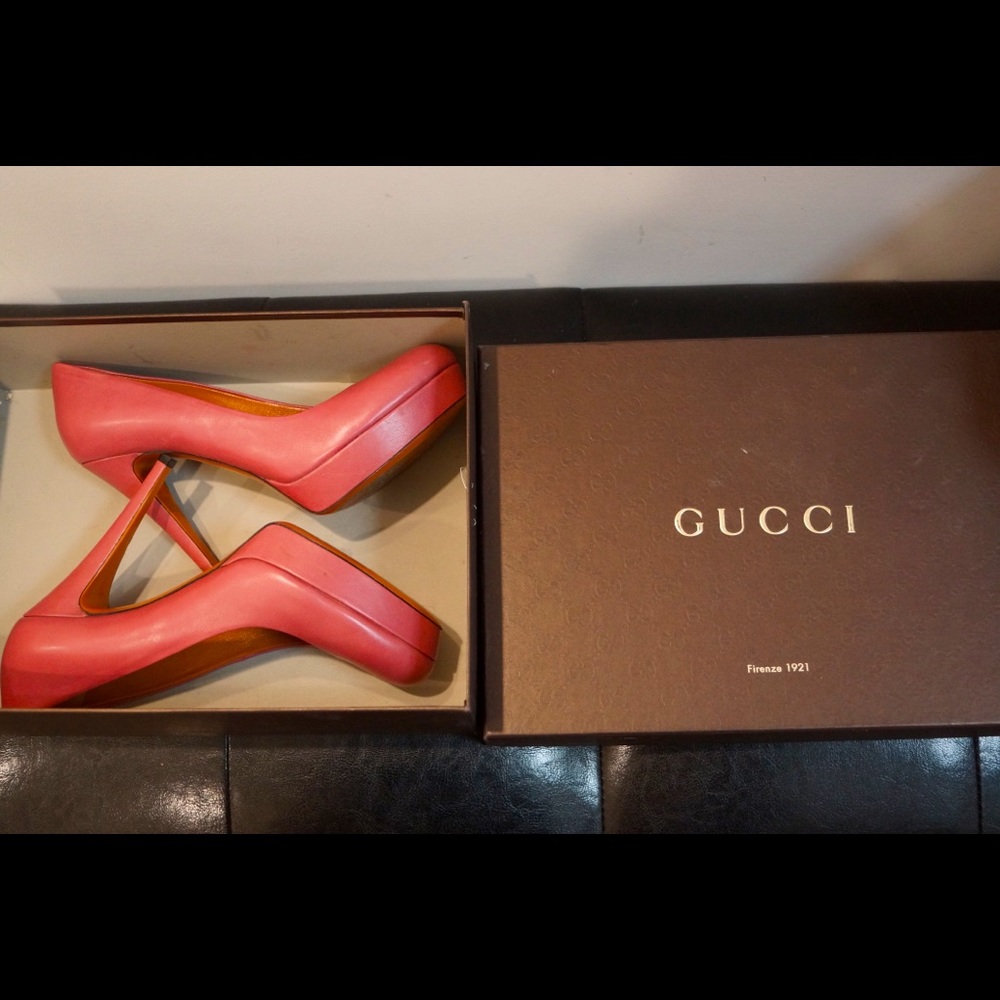 Pink Gucci Matte Leather Platform Pumps